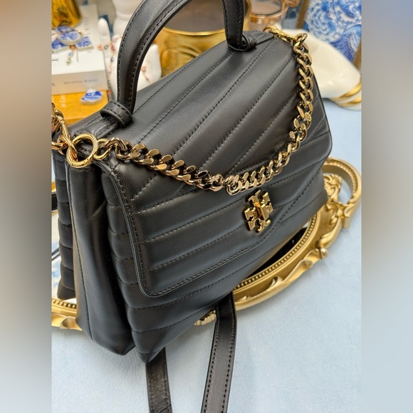 🆕 TORY BURCH 🧿 NWOT Kira Chevron Top Handle Satchel, Black Leather - AUTHENTIC - Picture 9 of 16
